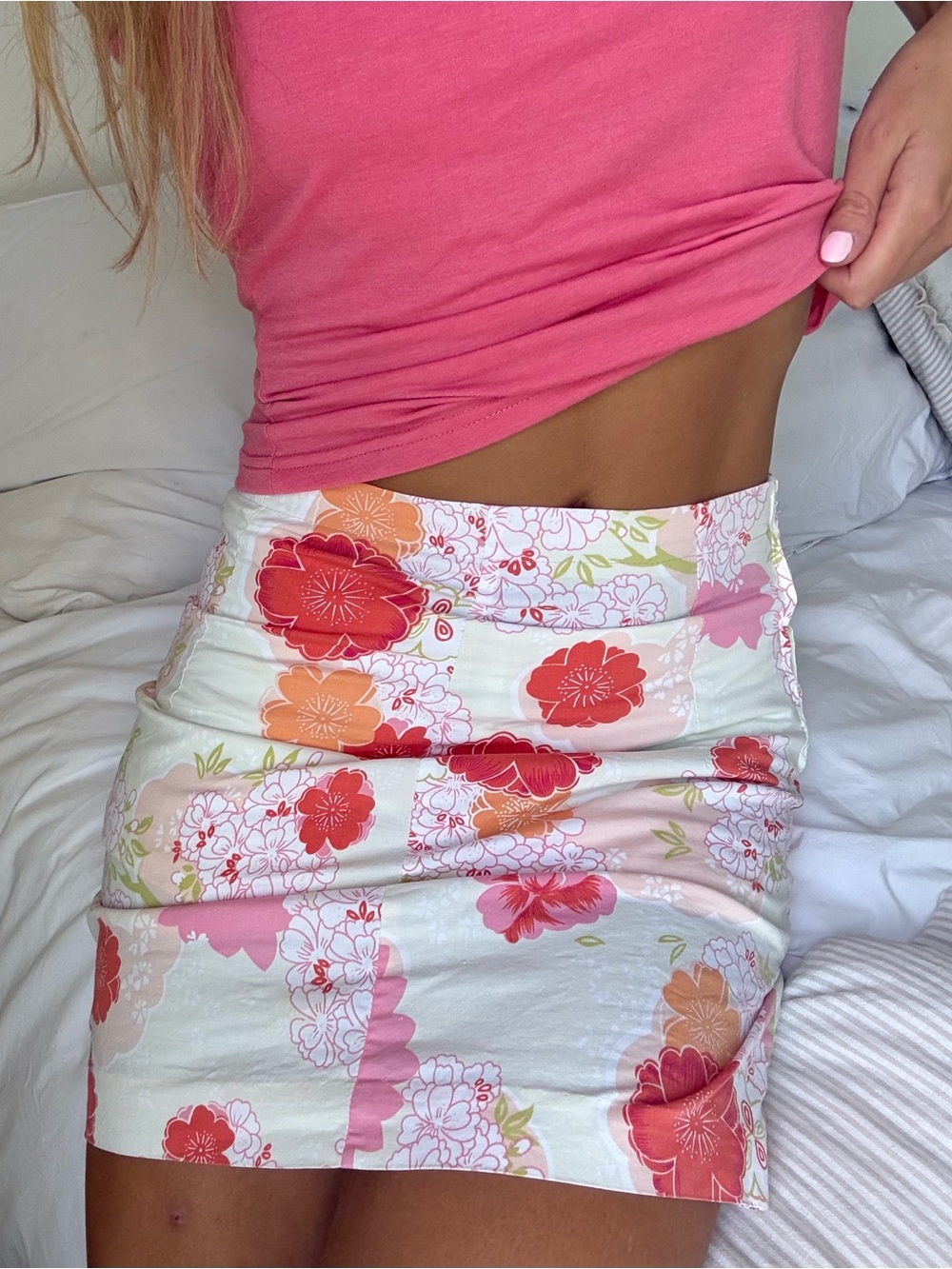 Floral Mini Skirt in Pink & Red